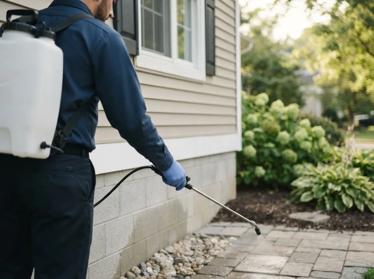Pest control technician inspecting a home in Bogue, KS